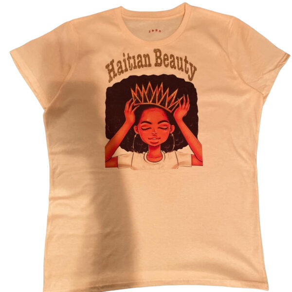 J & E D | Women | Haitian Beauty T-Shirt | 100% Cotton | Soft Yellow | Soft Pink