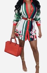 J & E D | Gucci Inspire Sexy Floral Botton Down Longe Sleeve Women Shirt Dress
