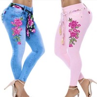 Women Floral Embroidered Stretch Pants
