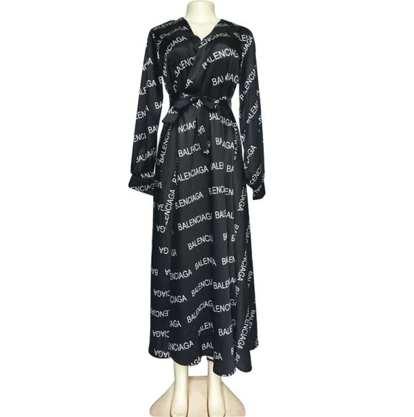 J & E D | Women's Banlenciaga Inspired Printed Dress Wraparound Maxi Long Sleeves | Woman | white & Black