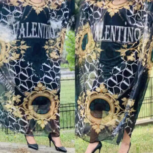 Valentino Printed Oversize Kaftan Maxi Dress | Black & Gold