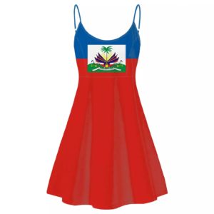 Haiti flag spaghetti strap dress | Blue & Red