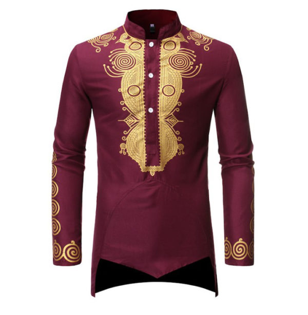 African Dashiki Print Men Fashion Shirt | Burgundy
