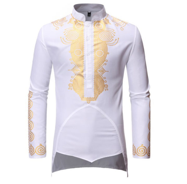 African Dashiki Print Men Fashion Shirt | White
