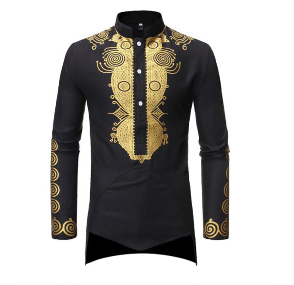 African Dashiki Print Men Fashion Shirt | Black