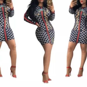 J & E D | Gucci Printed Inspired | Long Sleeves Sexy Bodycon Dress