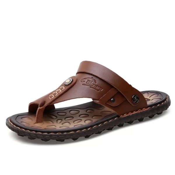 J & E D | Mens Sandals Flip Flops for Men Shoes with Toe Ring Casual Summer Leather Brown