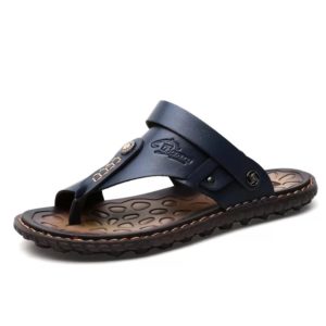 J & E D | Mens Sandals Flip Flops for Men Shoes with Toe Ring Casual Summer Leather Black