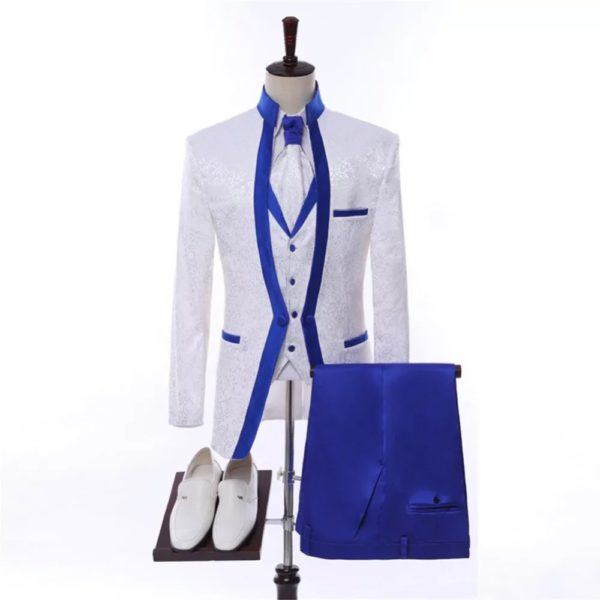 J & E D High Quality Excellent Designs Stylish Slim Blazer Fit Suits | Men | White & Blue