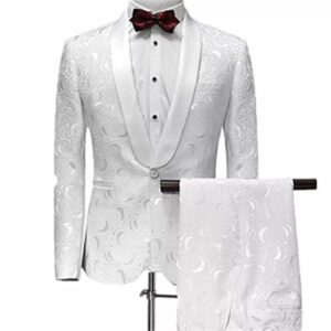 J & E D | Latest Casual White Pattern Slim Fit Wedding Suits | Men