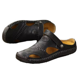  J & E D | Men's Leather Hollow Athletic Sandals Slip-on Roman Casual Sandals 