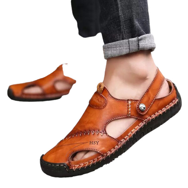  J & E D | Men's Leather Hollow Athletic Sandals Slip-on Roman Casual Sandals 
