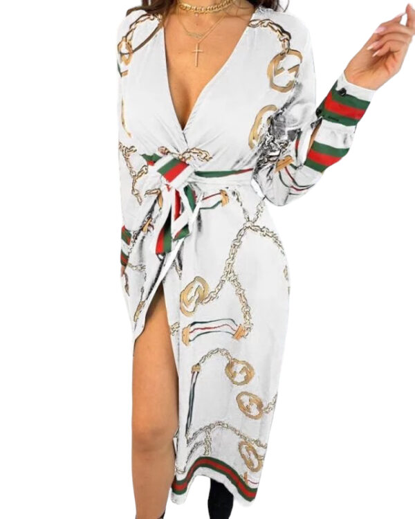 J & E D | Gucci Inspired Printed Dress Midi Long Sleeves