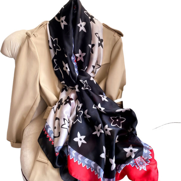 J & E D | LV Print Inspired Beautiful Large Silk Scarves | Black & White | Blue & Brown | Dark Brown | Pink & Brown | whit & Brown | Light Brown Checkers Multicolor