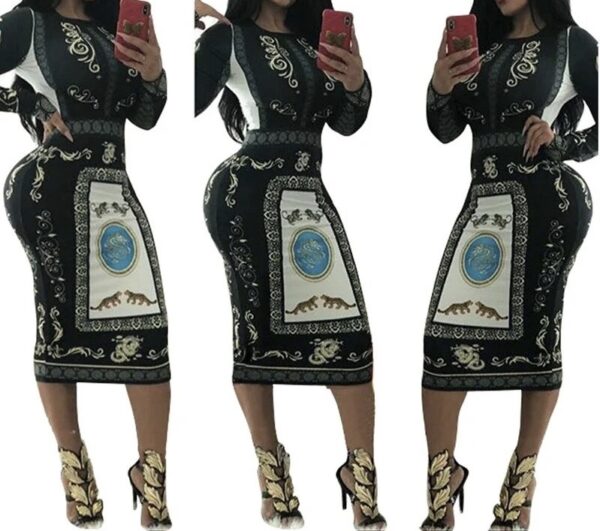 J & E D | Women | Geometric Print Long Sleeve Bodycon Dress